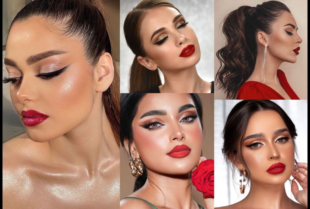 Bold makeup with red dress