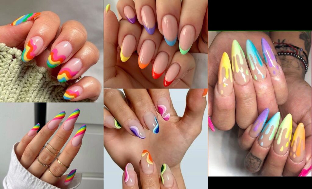 Negative space rainbow nail art designs